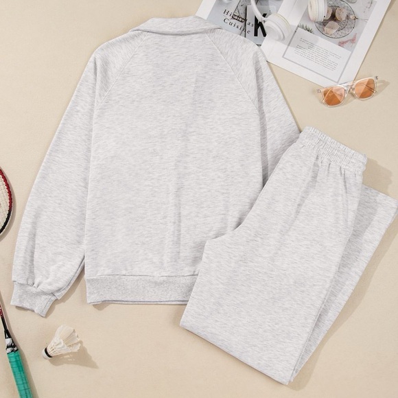 Trendy Boutique Light Gray Wide Leg Pants & Top - Picture 4 of 12